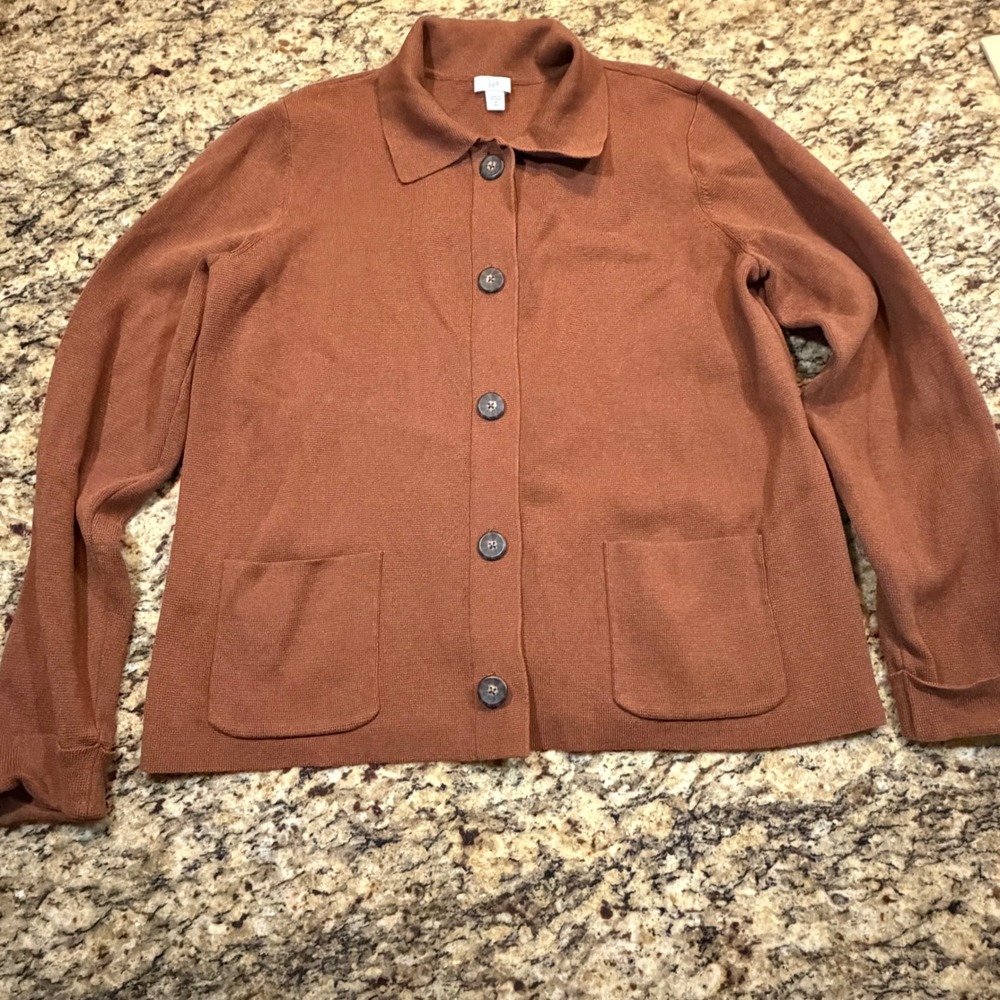 J. Jill Rust Brown Button Front Cardigan Sweater Collared Pockets Women M Tall